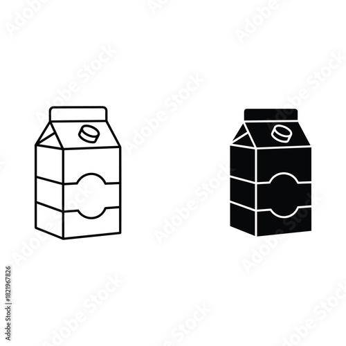 Two stylized carton containers one outlined and one solid black