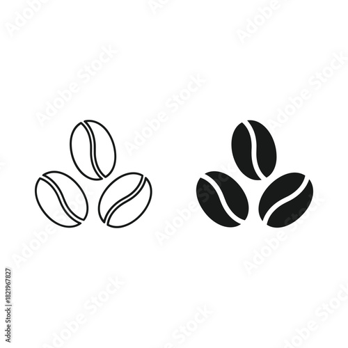 Two stylized icons of coffee beans in outline and solid fill