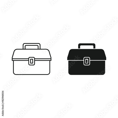 Two simple icons representing a toolbox or briefcase in outline and solid styles