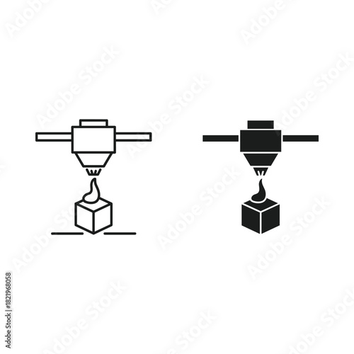 3d printer extruding filament onto a cube icon set