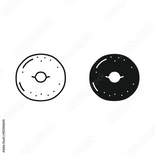 Two simple circular icons one outlined one filled representing a donut or wheel
