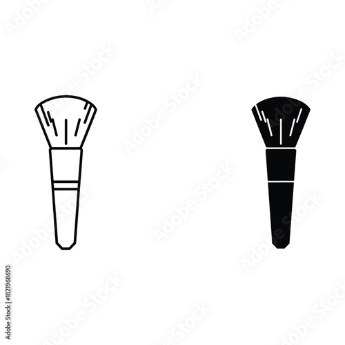 Two makeup brushes one outlined and one solid black icon