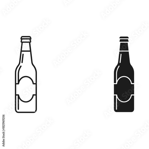 Two contrasting beer bottle icons one outline one solid black