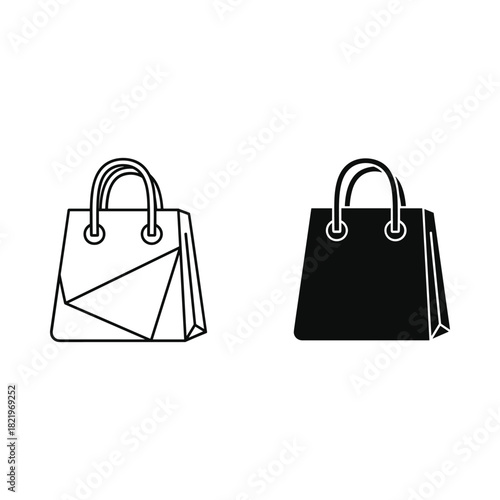Two shopping bags one outlined and one solid black