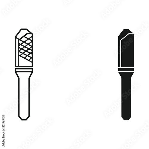 Two illustrations of a rotary file bit one in outline and one in solid black
