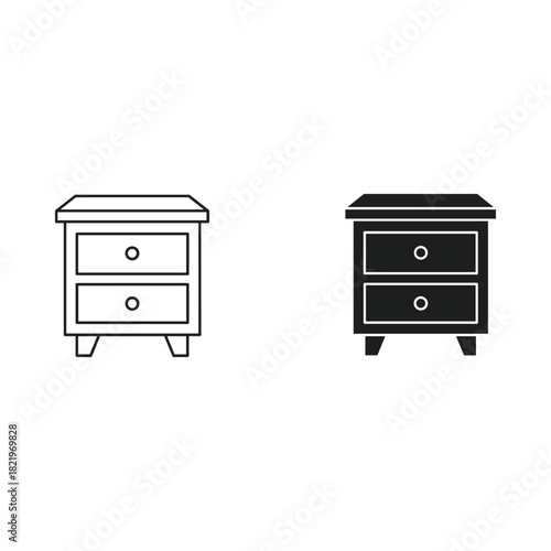 Two bedside tables one outline and one filled in black