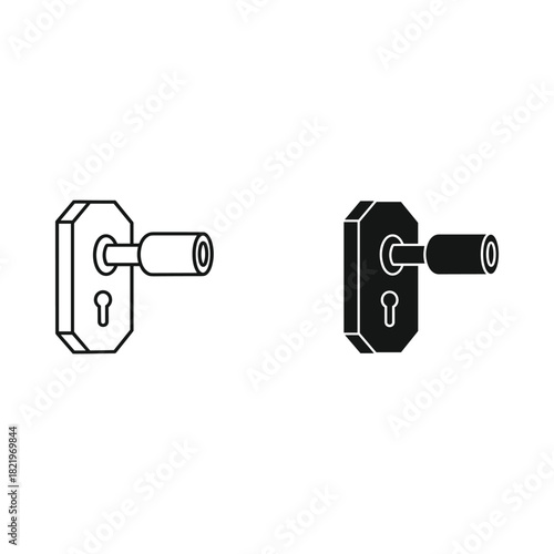 Classic door handle and keyhole icons in outline and silhouette