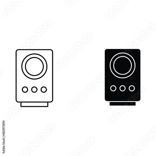 Simple outline and solid icon of a modern speaker