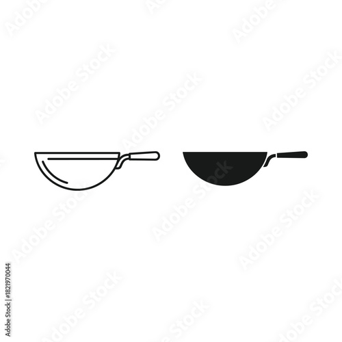 Two wok cooking pans one outline one solid black silhouette