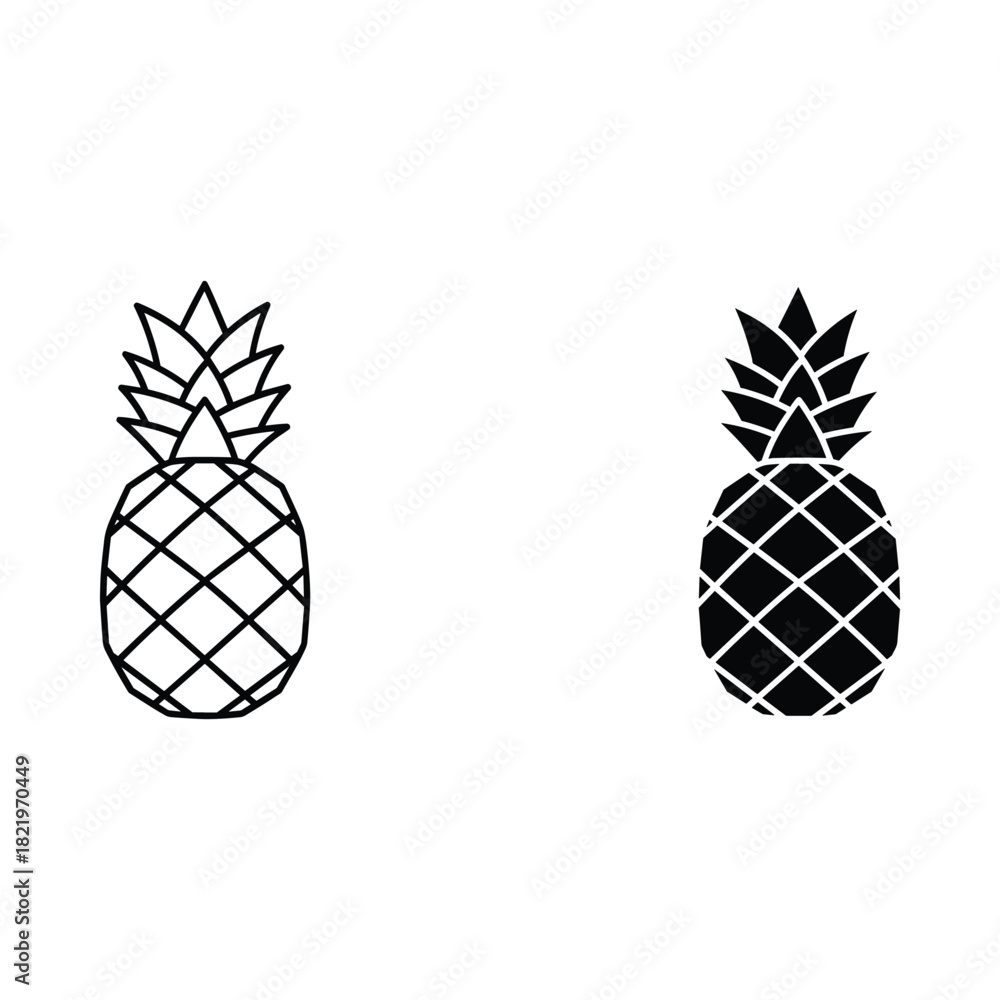 Obraz premium Two stylized pineapples one outline one solid black