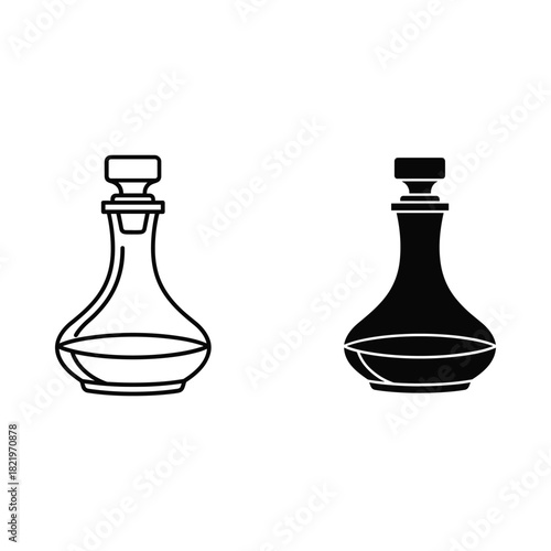 Two stylized icons of a decanter one outline and one solid black
