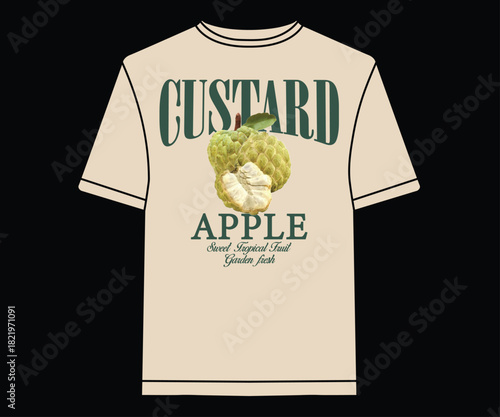 Custard apple, a sweet tropical fruit with farm-fresh typography, and summer print artwork.