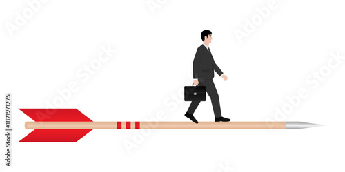 Businessman Walking on Arrow toward Success. Goal Achievement and Success Business Concept.   