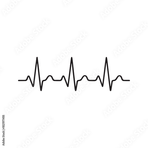 Simple black electrocardiogram waveform against a white background representing a heartbeat