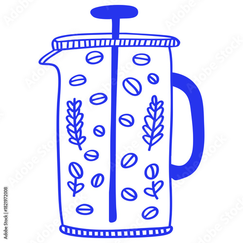 Blue French Press Coffee Pot Illustration