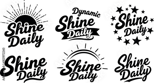Shine daily typography set with sun and star elements