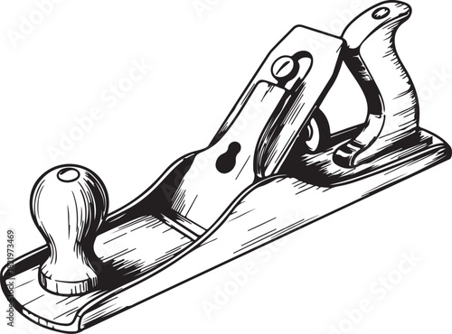 Wooden hand plane tool on white background vintage carpentry equipment