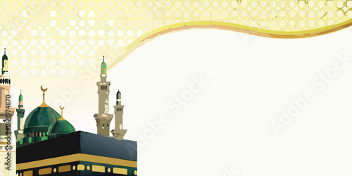 Illustration of mecca with golden decorative border
