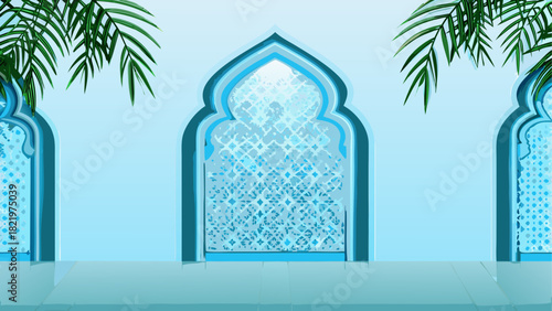 Interior design with archways and palm fronds