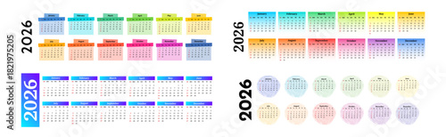 Set of calendars for 2026 isolated on a white background
