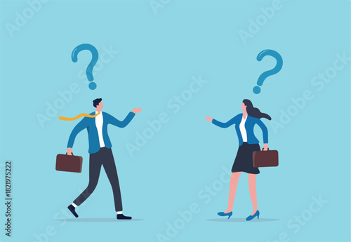 Communication problem, misunderstanding or confusion, mess or chaos communicate, conflict opinion, discussion or meeting conversation concept, business people colleagues communicate with messy line.