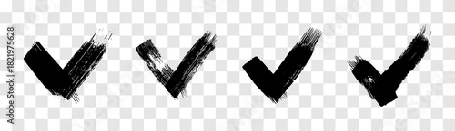 Set of black grunge brushstrokes in the shape of a check mark