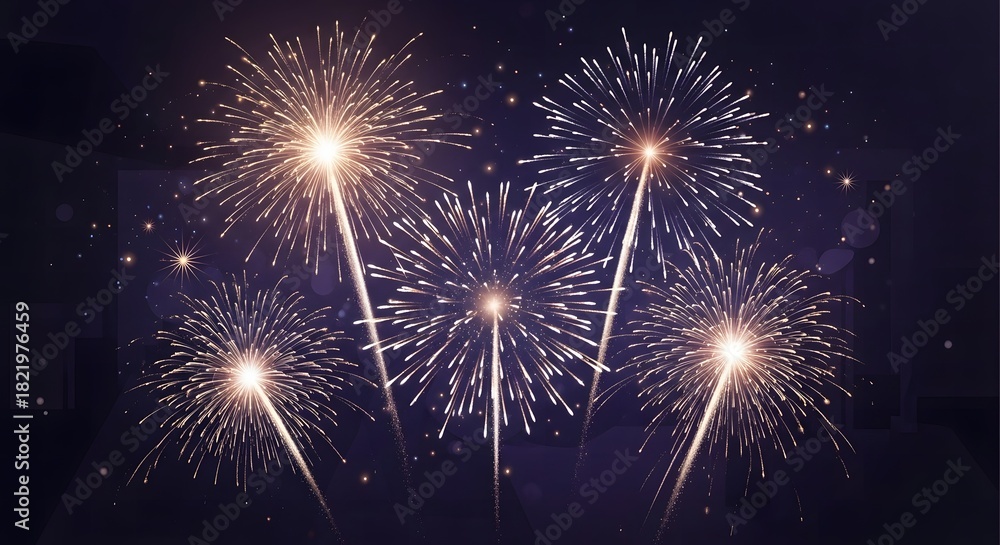 Naklejka premium Exploding fireworks illuminate the night sky with brilliant bursts of light