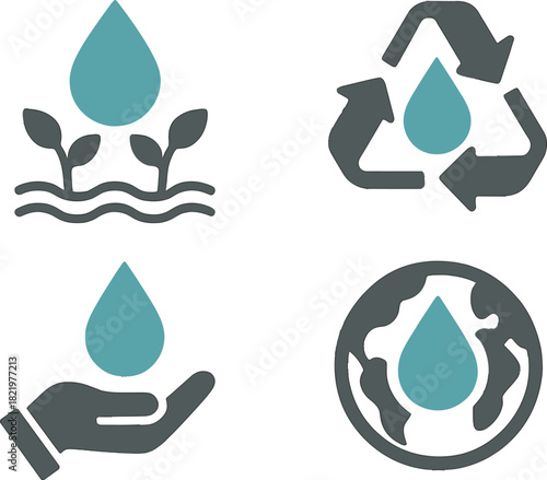 Water Protection and Eco Sustainability Icons Set
