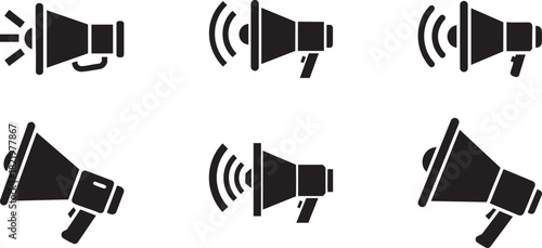 Megaphone icon , Classic Megaphone, Megaphone with Sound Waves, Handheld Megaphone, Megaphone with Ribbon Banner, Modern Abstract Megaphone