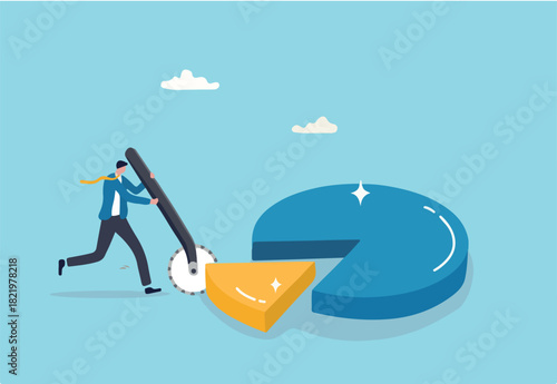 Market share revenue distribution or investment earning and profit pie chart, business competition percent diagram concept, businessman company owner cut out or split pie chart for his sharing part.