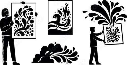 Silhouette of person holding abstract splash art vector illustration