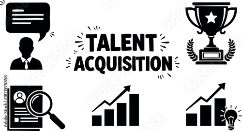 Talent acquisition concept with icons for recruitment success and performance growth