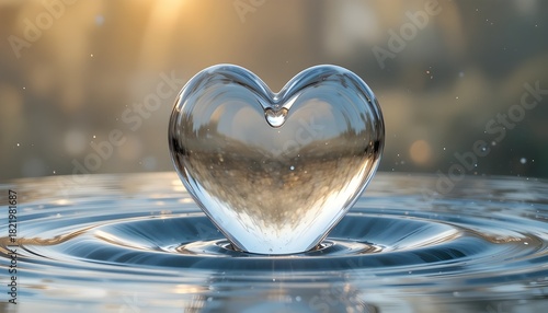 heart shape transparent water drop lets rise from the water