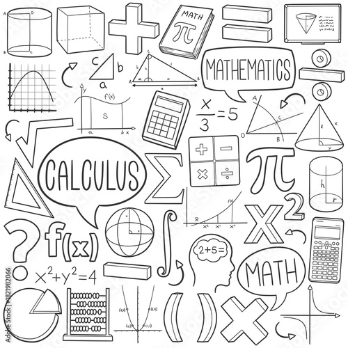 Vector Doodle Collection of Calculus Symbols, Concepts, Functions, and Diagrams