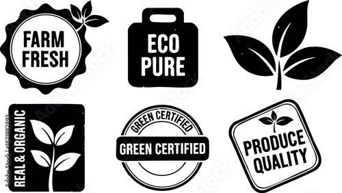 Eco friendly farm fresh organic green certified produce quality labels vector