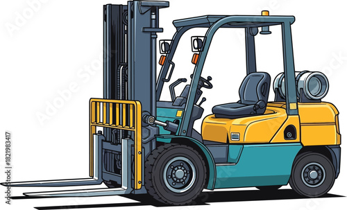 Forklift truck isolated on white background for industrial and warehouse operations