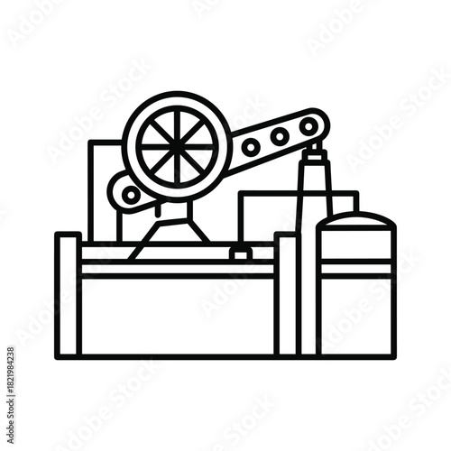Vintage industrial steam engine machine outline art illustration