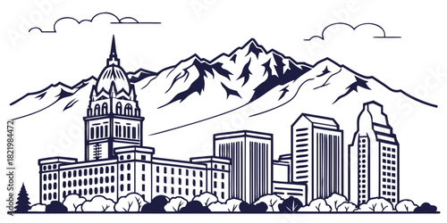 Salt Lake City Mountains Skyline Minimal Vector – Modern Utah Landmark Illustration for Travel, Nature, and Lifestyle Graphics