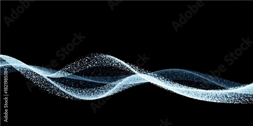 Abstract blue light wave pattern illustration featuring a silver DNA helix on a black background with water bubble effects
