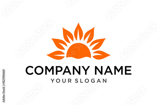 Minimalist Orange Sun and Leaf Logo Design for Company Branding