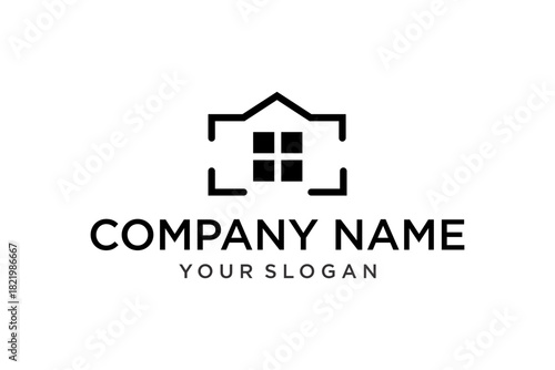Modern Minimalist House Icon Logo with Viewfinder Framing for Real Estate or Home Services Brand Identity
