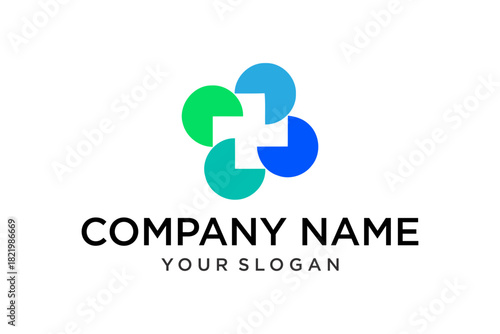 Modern Colorful Medical Cross Logo Design with Interconnected Circles for Healthcare Branding