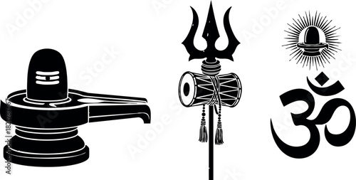 Shiva lingam with trident and om symbol illustration