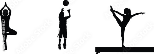 Silhouette yoga poses illustration depicting balance strength and flexibility