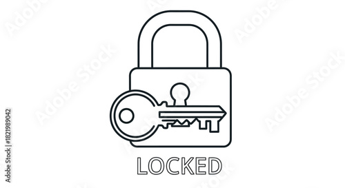 Simple line art illustration of a padlock with a key symbolizing security