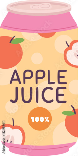 A cartoonish can of apple juice with a cartoonish label
