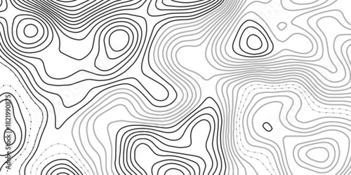 Abstract topographic contours map background. Topography white wave lines vector background. Topographic map Patterns, Topographic map and place for texture. Wavy curve lines banner design.	
