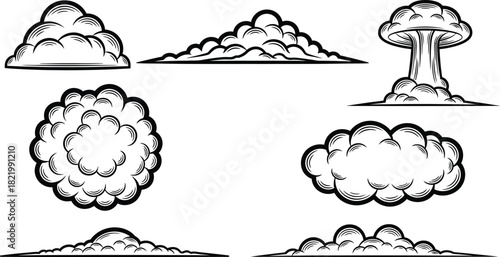 Hand drawn cloud collection vintage style weather elements sky illustrations