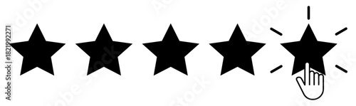 Five black stars with clicking hand