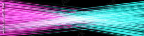 Bright horizontal beam of light on black background. Glowing laser effect creating futuristic and sci-fi aesthetics.
Suitable for technology, energy, speed and digital design themes.
